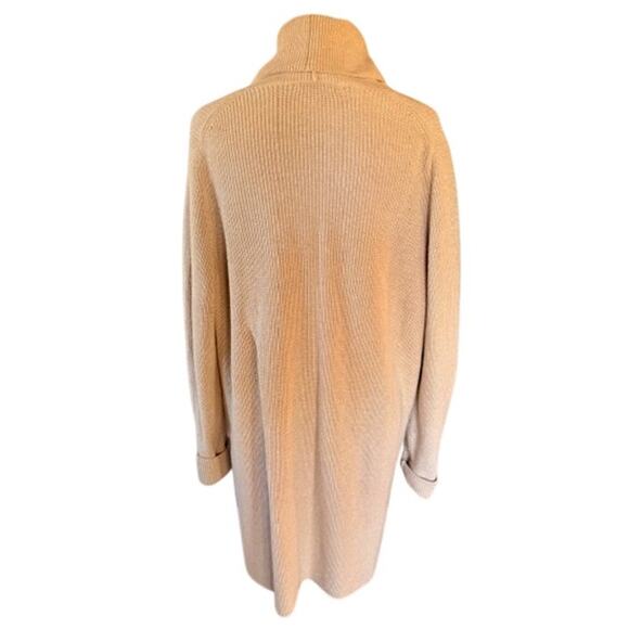 Lands’ End Women’s 1X Ribbed Cardigan Sweater Camel Tan Cotton Wool Blend - Picture 4 of 7